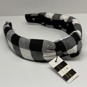 Lele Sadoughi Buffalo Check Knotted Headband In Black & White New